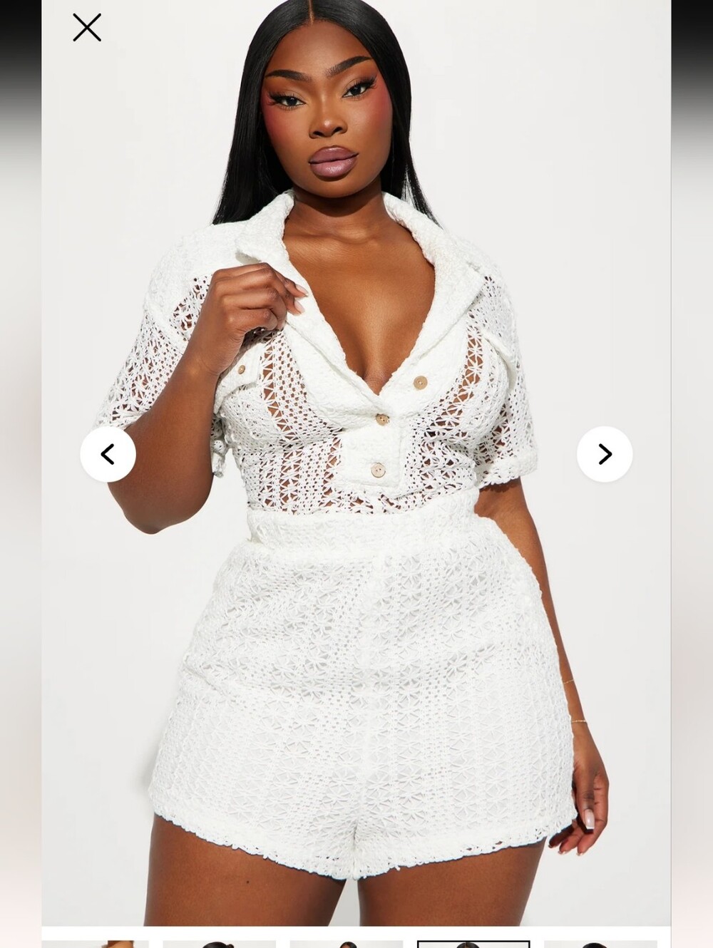 Fashion Nova Cream Crochet High Waist Shorts Romper